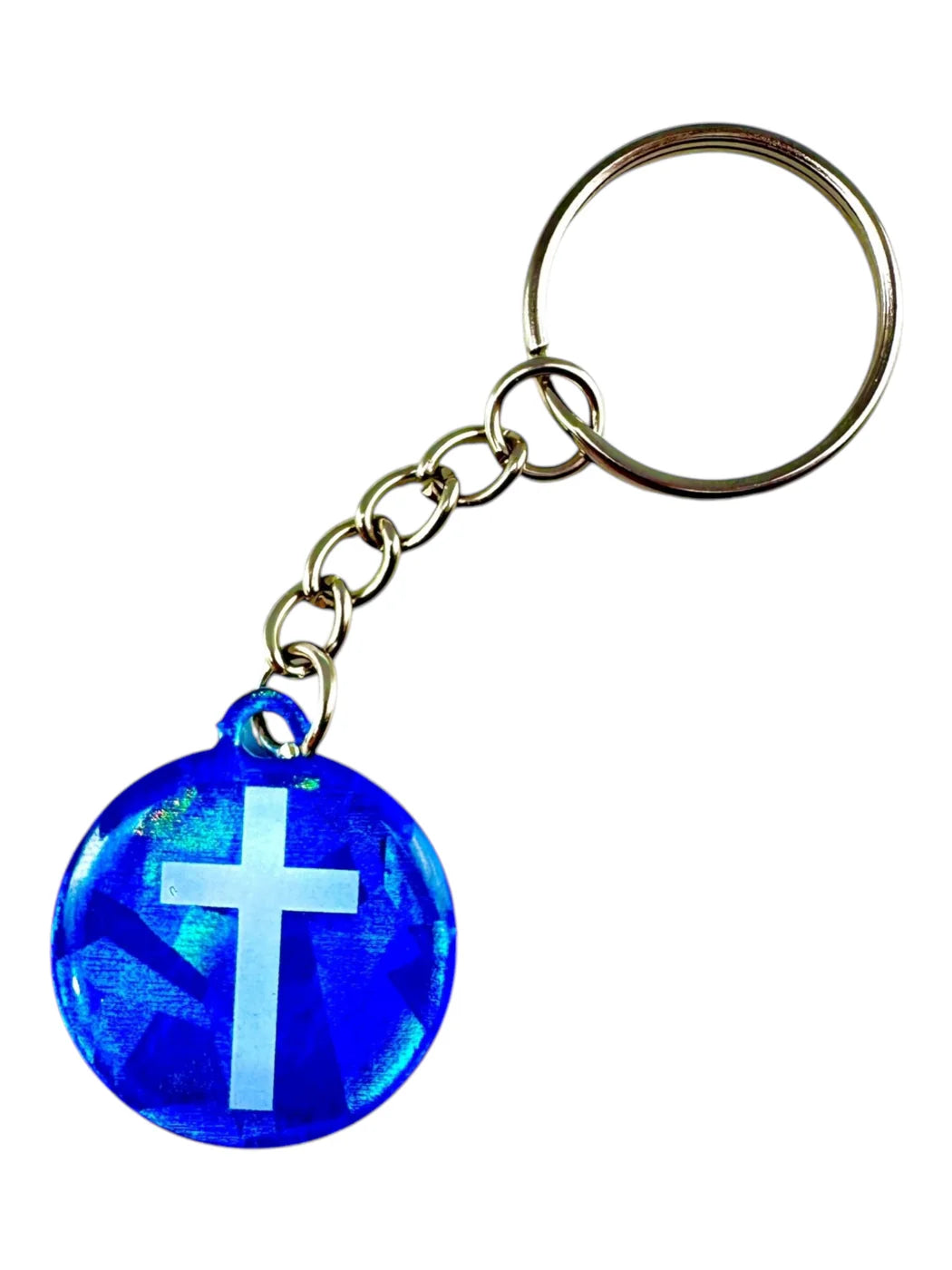 Versible Blue Crystal + Cross Tap to Pray Keychain