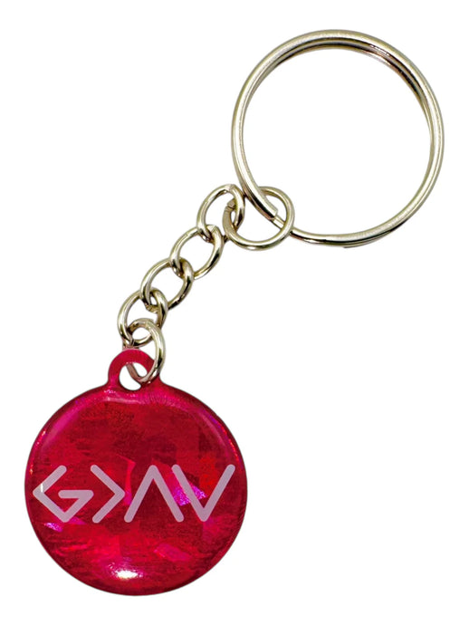 Versible Pink Crystal + God is Greater Tap to Pray Keychain