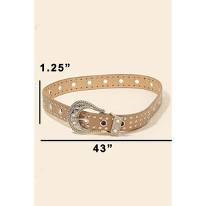 Rhinestone Buckle Grommet Belt Brown