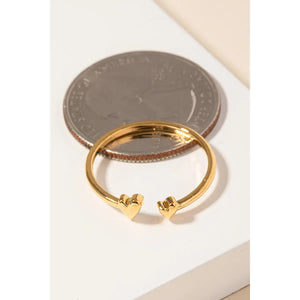 Delicate Double Heart Open Ring Gold