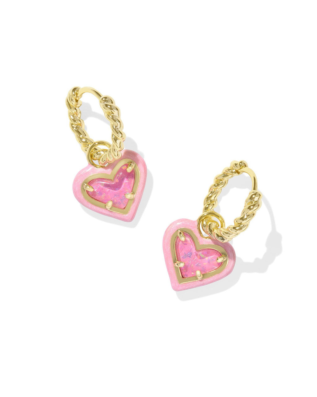 Kendra Scott Ari Heart Enamel Frame Huggie Earrings in Gold Pink Iridescent Glitter