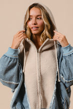 Load image into Gallery viewer, Could&#39;ve Been Her Denim and Fleece Zip Up Hoodie in Oatmeal