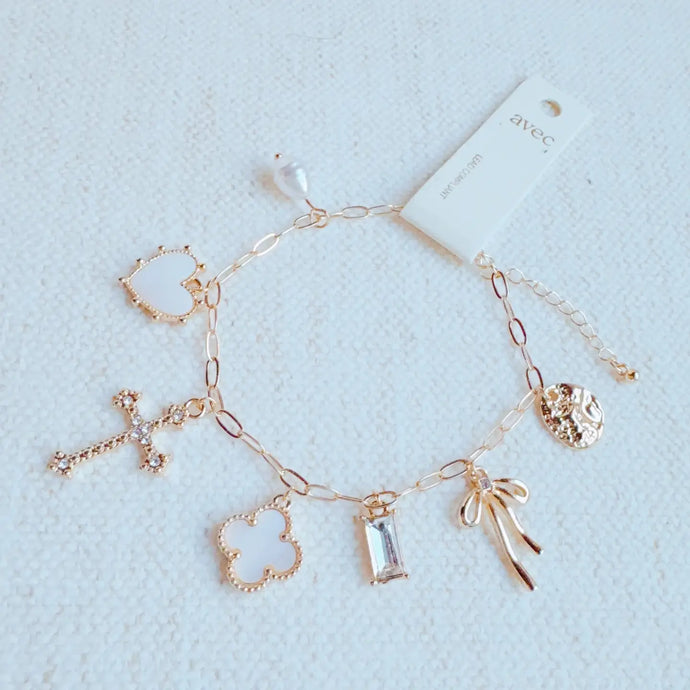 Cross Clover Multi Charm Bracelet