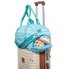 Load image into Gallery viewer, Light Blue Striped Quilted Duffle Bag