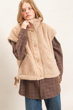 Load image into Gallery viewer, Forget The World Sherpa Vest with Snap Closure in Beige