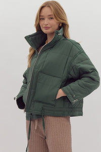 Nice for What Quilted Zip Up Jacket in Slate Green