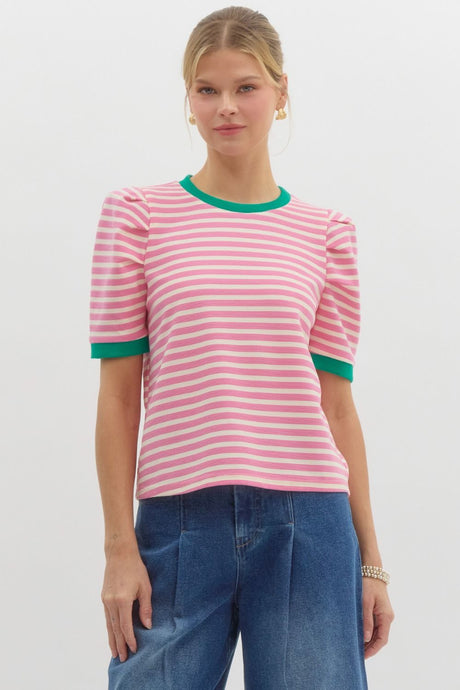 Happy As Can Be Striped Top in Light Pink