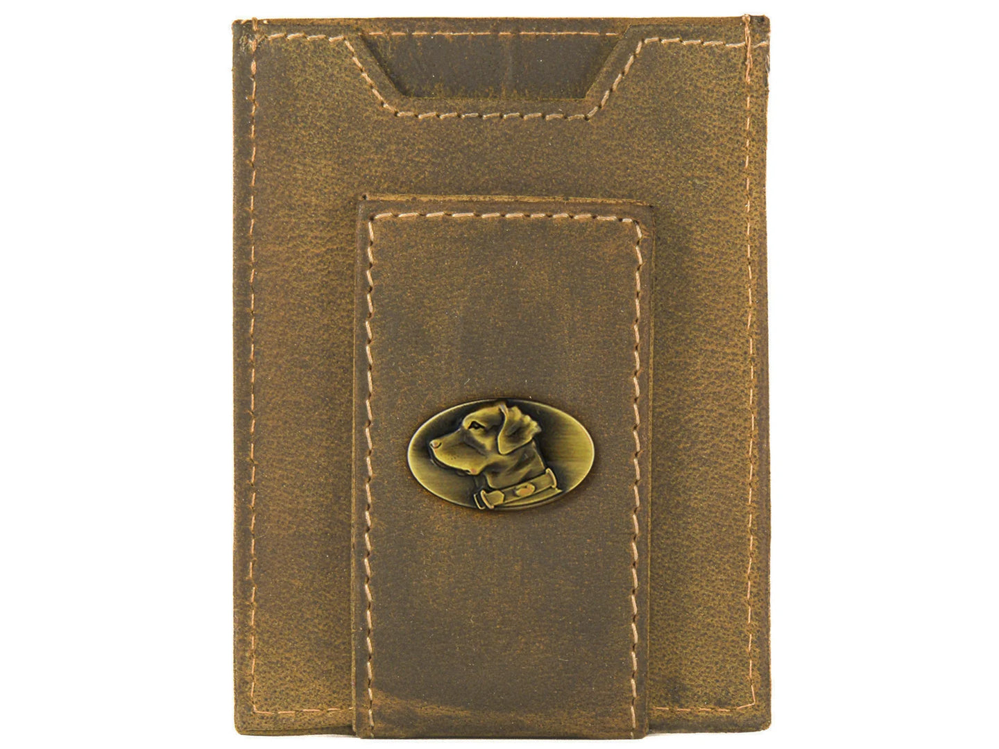 Vintage Tan Brass Lab Front Pocket Wallet