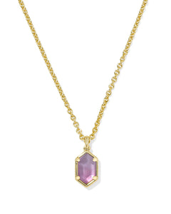 Kendra Scott Gold Hallie Short Pendant Necklace in Purple Watercolor Illusion