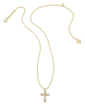 Load image into Gallery viewer, Kendra Scott Boxed Gold Cross Pendant Necklace in White Crystal