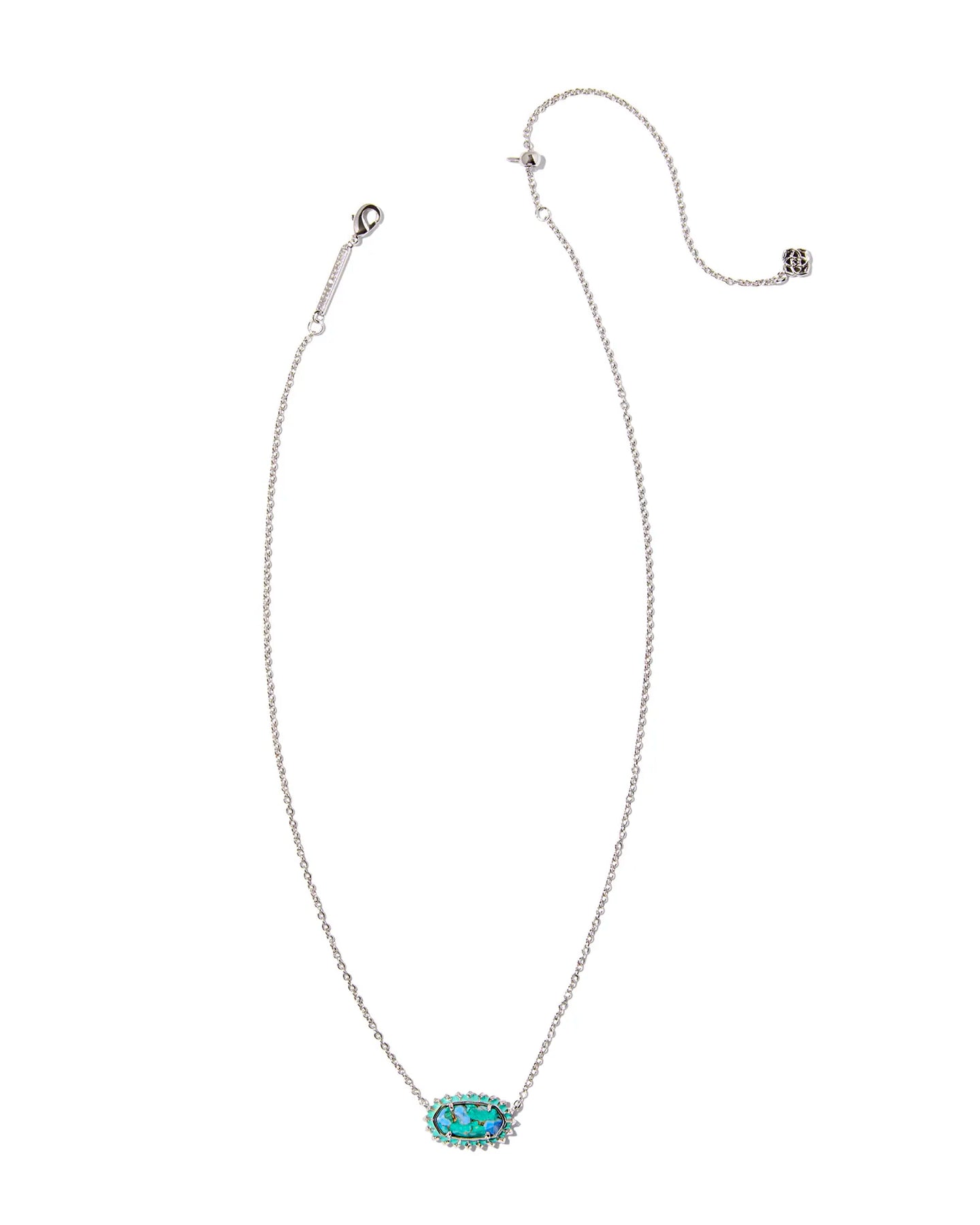 Kendra Scott Elisa Silver Color Burst Frame Short Pendant Necklace in Bronze Veined Aqua