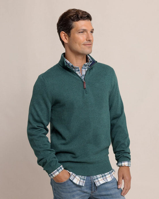 Southern Tide Men's Oakatie Heather Salt Meadow Quarter Zip Sweater