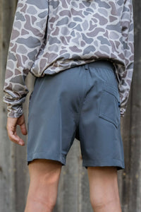 Burlebo Youth River Rock Grey Everyday Shorts Deer Camo Pocket