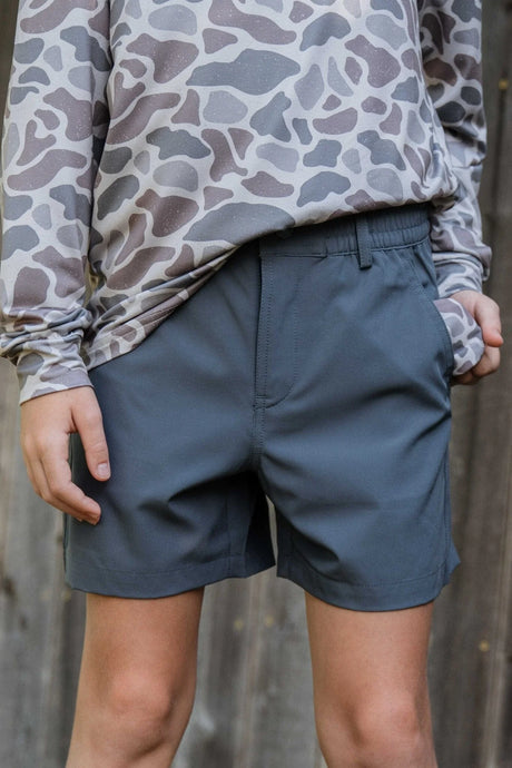 Burlebo Youth River Rock Grey Everyday Shorts Deer Camo Pocket