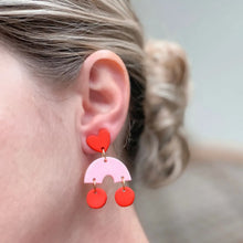 Load image into Gallery viewer, Clay Valentine's Pink Arch Dangle Earrings