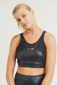 Glossy Shadow Snake Mesh Front Sports Bra