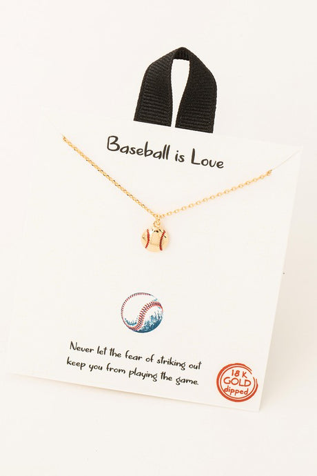 Gold Baseball Is Love Pendant Necklace