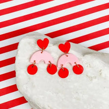 Load image into Gallery viewer, Clay Valentine's Pink Arch Dangle Earrings