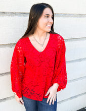 Load image into Gallery viewer, Ally Corded Lace Top-Red