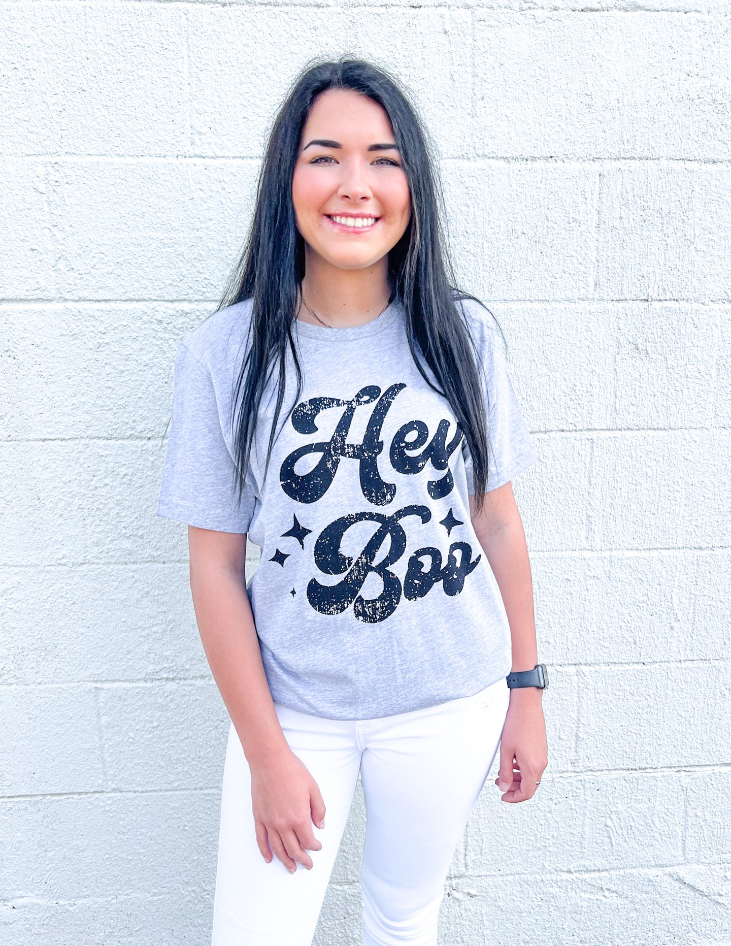 Hey Boo Graphic Tee - Heather Grey