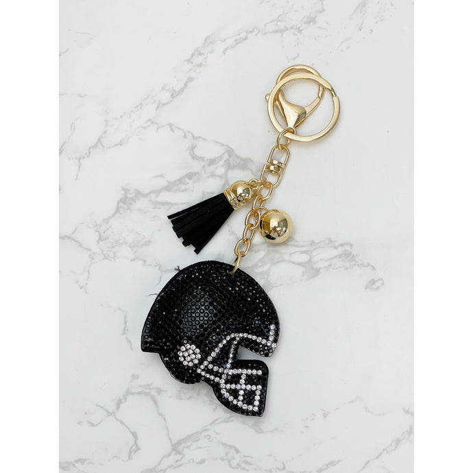 Glitzy Football Helmet Keychain - Black