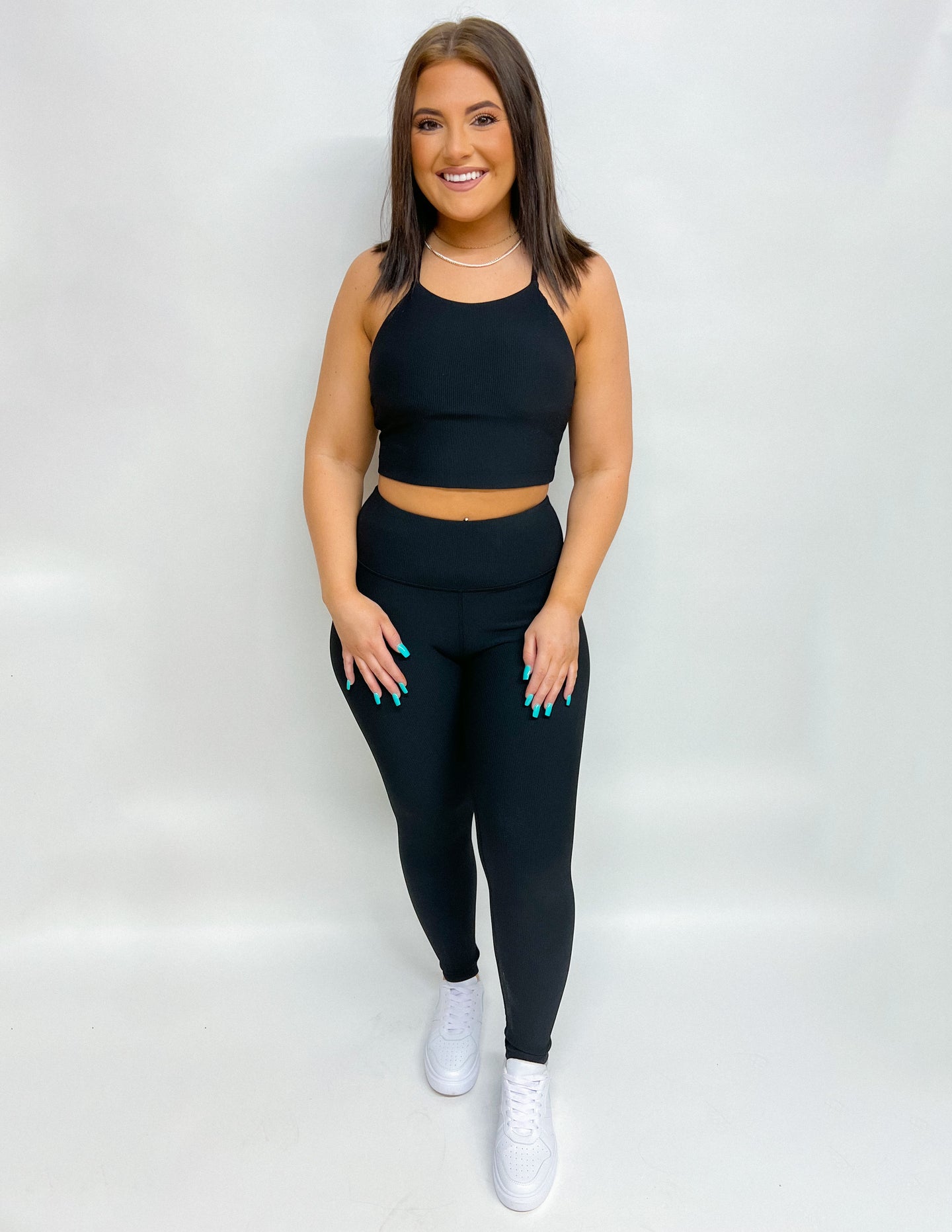 Ribbed Crop Cami Sports Bra Black